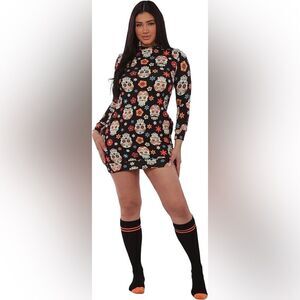 shosho sugar skull multicolored hooded dress with long sleeves.